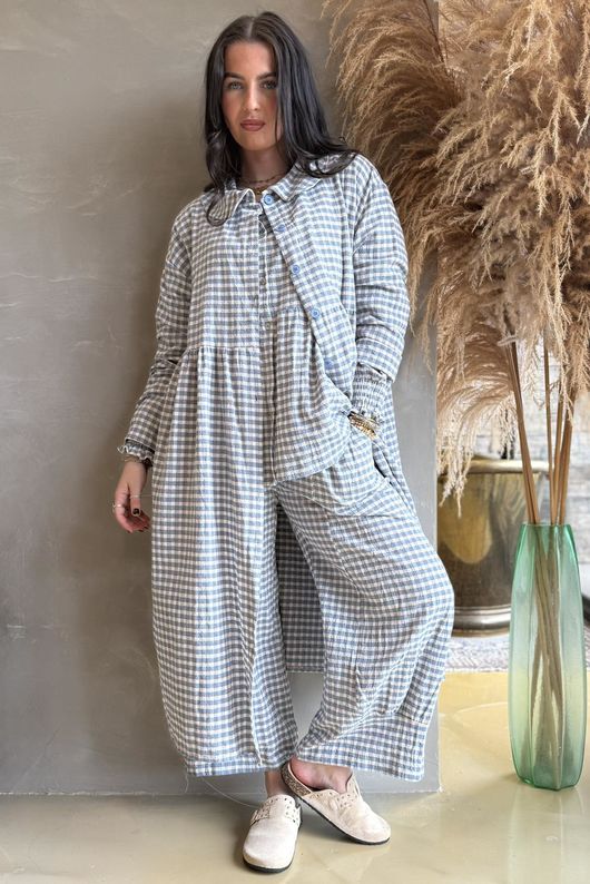 Annie Gingham Peter Pan Frock Coat Denim